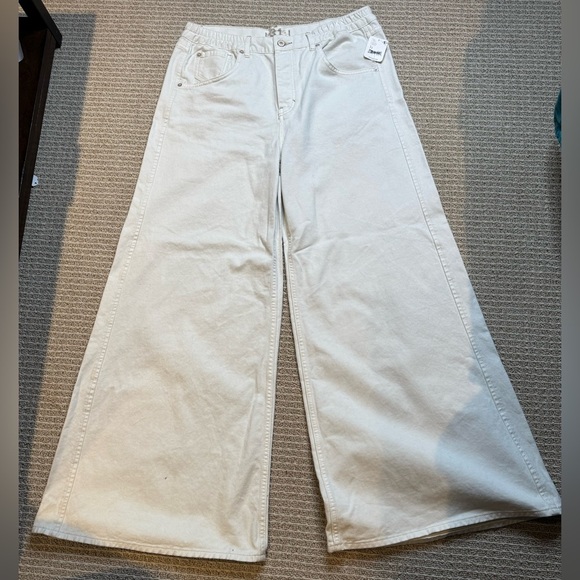 Free People Denim - Free People Wide Leg Pull On Pants Size 31 Ivory White Denim Jeans‎